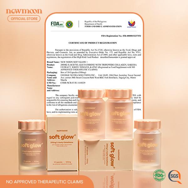 new moon glutathione fda NEW MOON Brightening S-Acetyl Glutathione Supplement 60 Capsules with  Collagen & Vitamin C | Soft Glow+