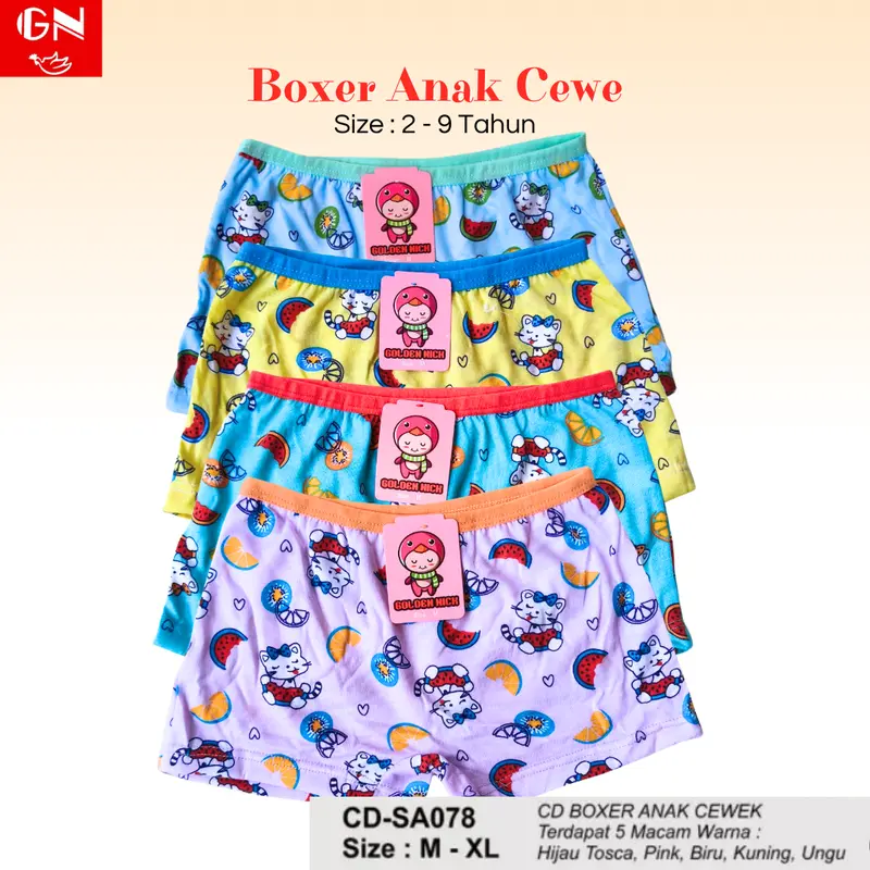 6 Pcs | Celana Dalam Boxer Anak Perempuan Usia 2-7 Tahun | Golden Nick 083 078 | Bahan Katun Full Print 7
