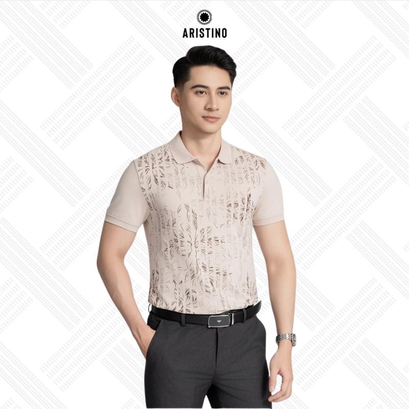  ARISTINO Áo polo nam phom dáng slim fit cotton họa tiết hoa lá  nhiều màu sắc APS095AZ 