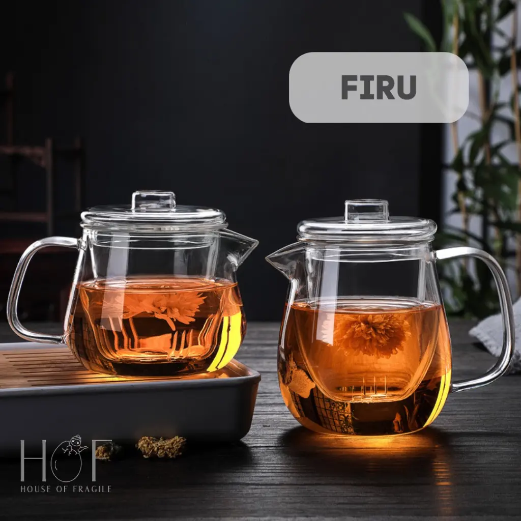 HOF FIRU Teko Kaca Estetik Dengan Saringan Pitcher Teh Kopi Rempah Beling Aesthetic Tahan Panas  630ml 700ml