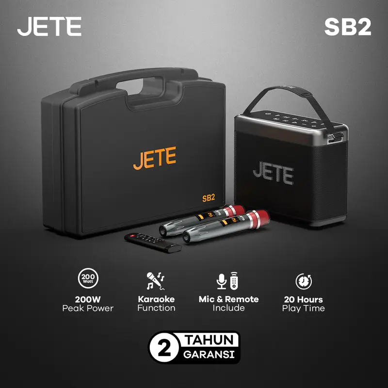JETE SB2 Speaker Karaoke Bluetooth 2 Mic Wireless IPX6 Garansi 2 Tahun