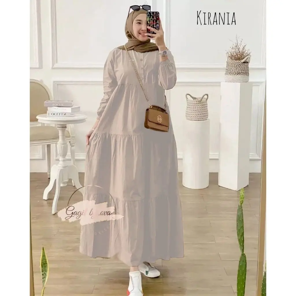 Kirania dress wanita terbaru outfit muslim ootd lebaran terkini bahan crinkle airflow premium
