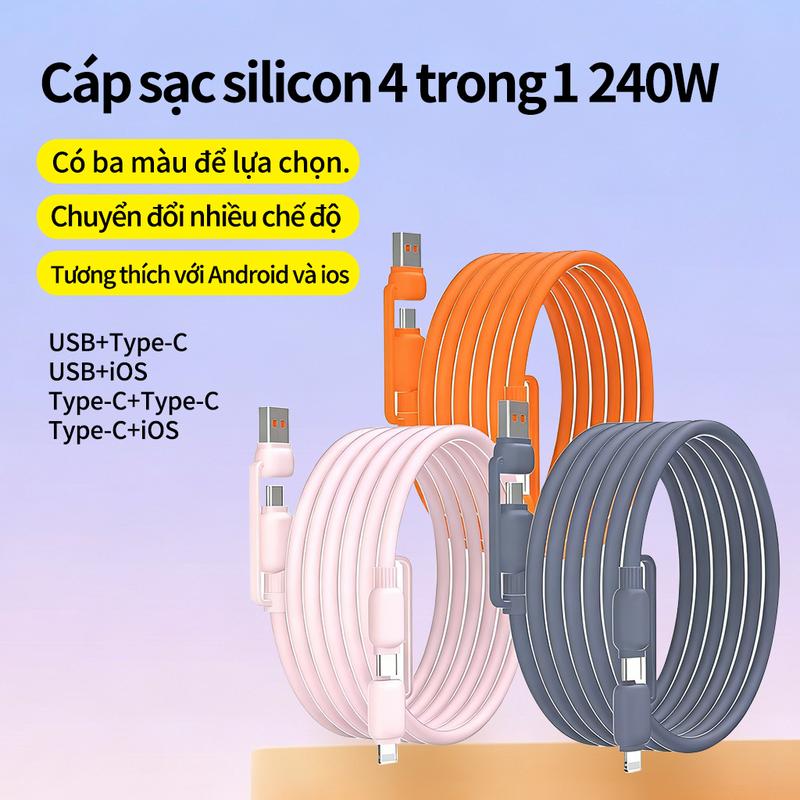Dây Sạc Nhanh Đa Năng 4 Trong 1 Type C 240W Sạc Nhanh Type C -L 27W Cáp Sạc Dây…