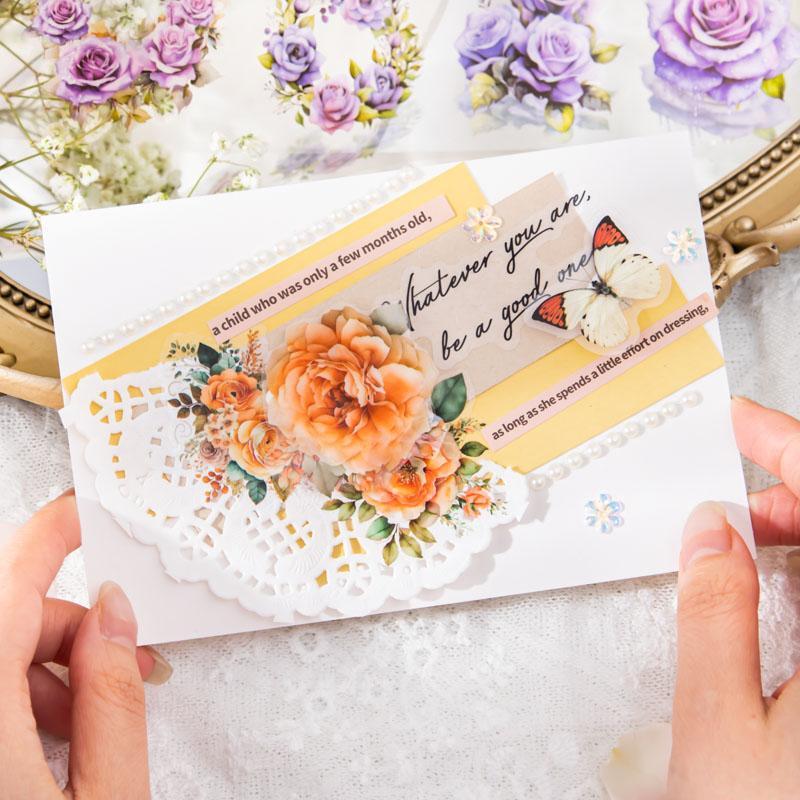Product Introduction of Random Color Flower Pattern Scrapbooking Sticker (1 Roll), Waterproof PET Decorative Collage Sticker, DIY Scrapbooking Adhesive Sticker Tape, Handmade Crafts 11