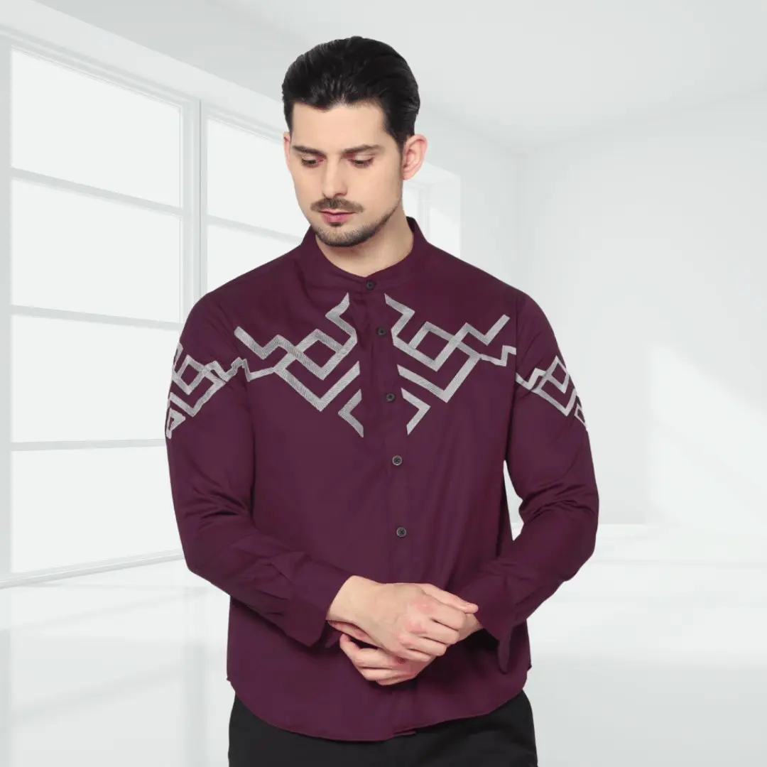 AA - Burgundy Koko pria dewasa lengan panjang motif batik full bordir super premium terbaru lebaran 2025 yang lagi hits Kurta Muslim Katun warna Burgundy viral trend Baju Hitam Putih