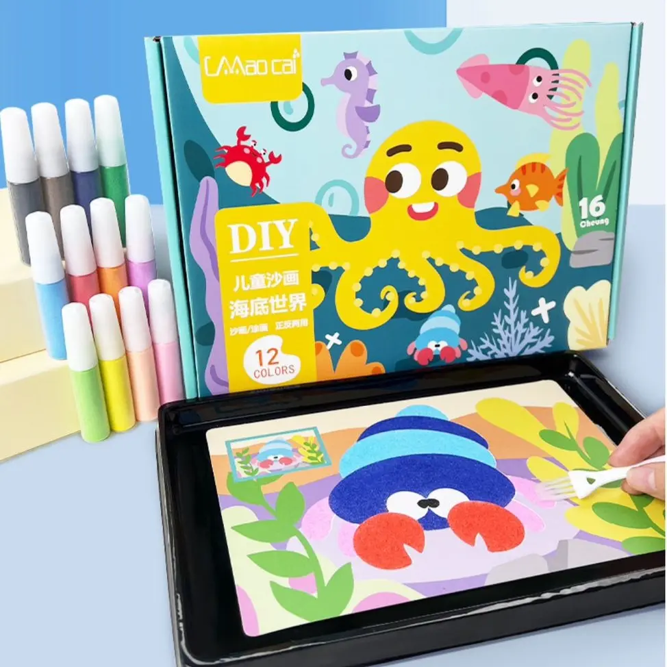 YY. **NEW** 2 in 1 (12color + 16pcs Painting Cards) Kids Sand Painting Art