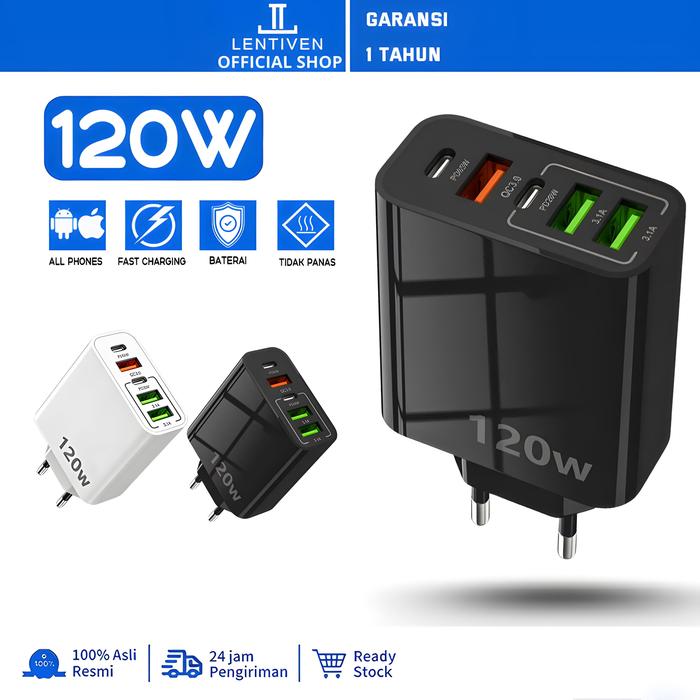 Promo LENTIVEN Adaptor Fast Charging 120W Multi Port - USB & Type-C ...
