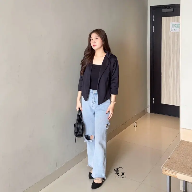 Gystore Vanessa Blazer Wanita panjang scuba Tangan Cardigan Outer Basic Atasan Kerja Formal Slim-fitting Kantor Casual 1
