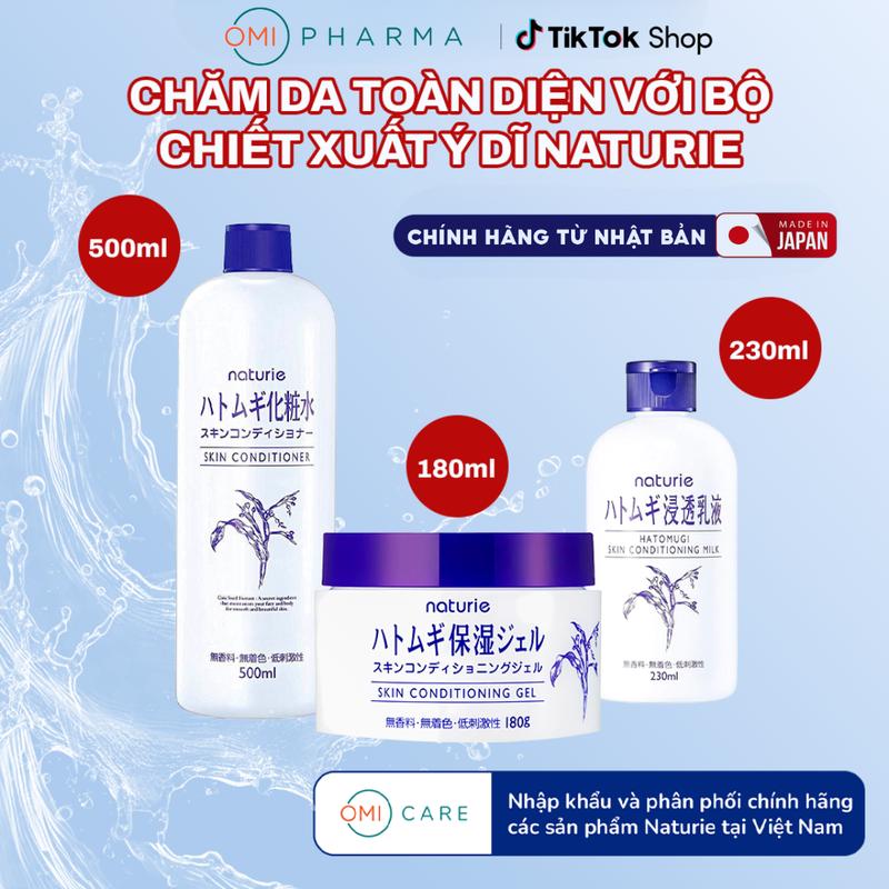  Combo Chăm Sóc Da Với Bộ Sản Phẩm Naturie Hatomugi Nhật Bản Chiết Xuất Từ Ý Dĩ: Kem Dưỡng Dạng Gel Naturie 180g Nước Hoa Hồng Ý Dĩ Naturie 500ml Sữa Dưỡng Ẩm Ý Dĩ Naturie 230ml 