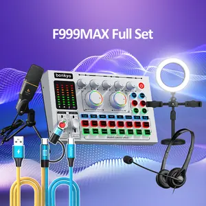 Bonkyo F999MAX Set Streaming Lengkap Sound Card Profesional Mikrofon M990 Kabel OTG Headset Lampu Penguat Cahaya Ideal untuk Live Streaming Podcast & Content Creation