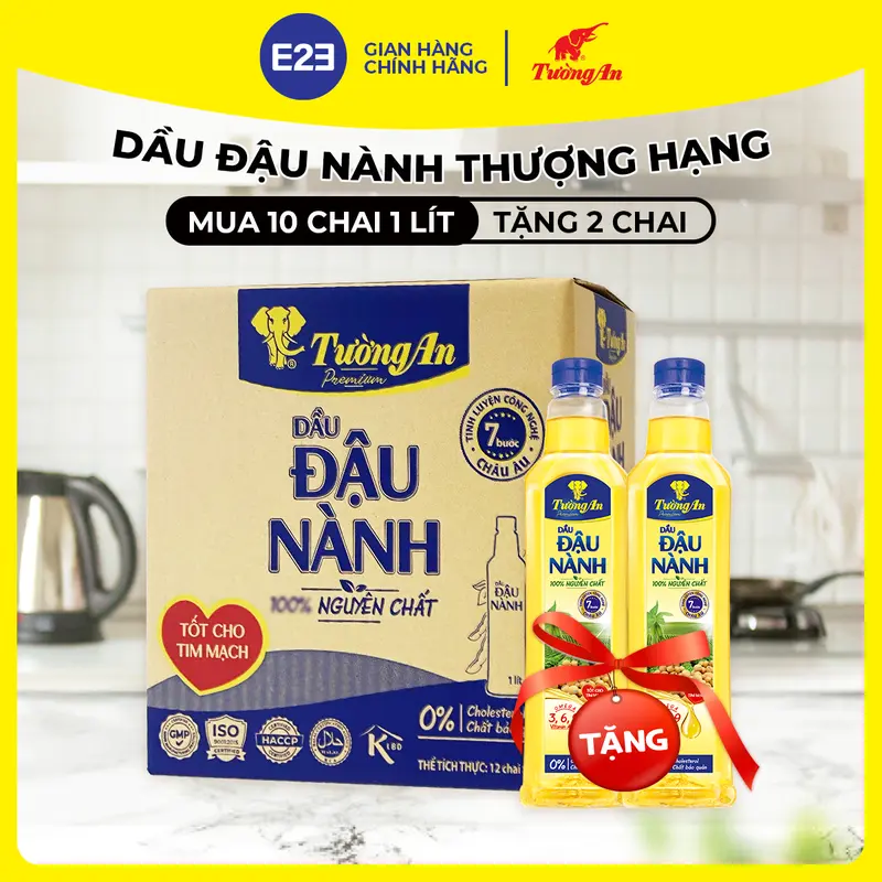 Tường An Premium Dầu Ăn Đậu Nành Thượng Hạng 1L x 10 Chai Tặng 2 Chai  - Dùng Cho Cả Gia Đình | E2E Thực Phẩm Đồ Uống | Kido Group 0