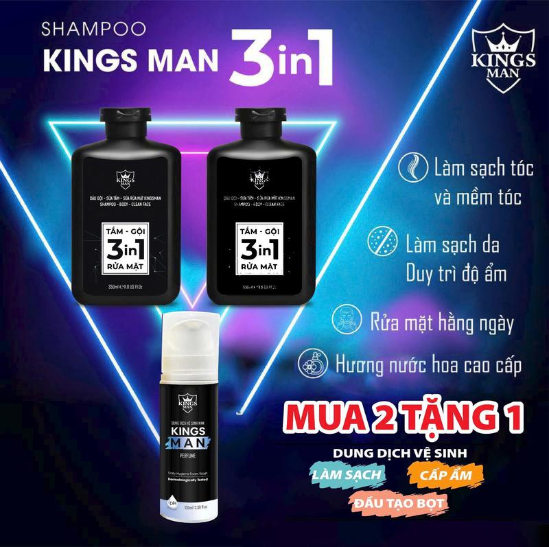 Combo Sạch Sẽ Kingsman - 2 Sữa tắm-gội-rửa mặt 3in1 350ml + Tặng 1 Dung dịch vệ sinh 100ml-Dầu Gội Sữa Tắm Nước Hoa Nam 3in1-Dung dịch vệ sinh nam tạo bọt tiện lợi làm sạch, giảm mùi