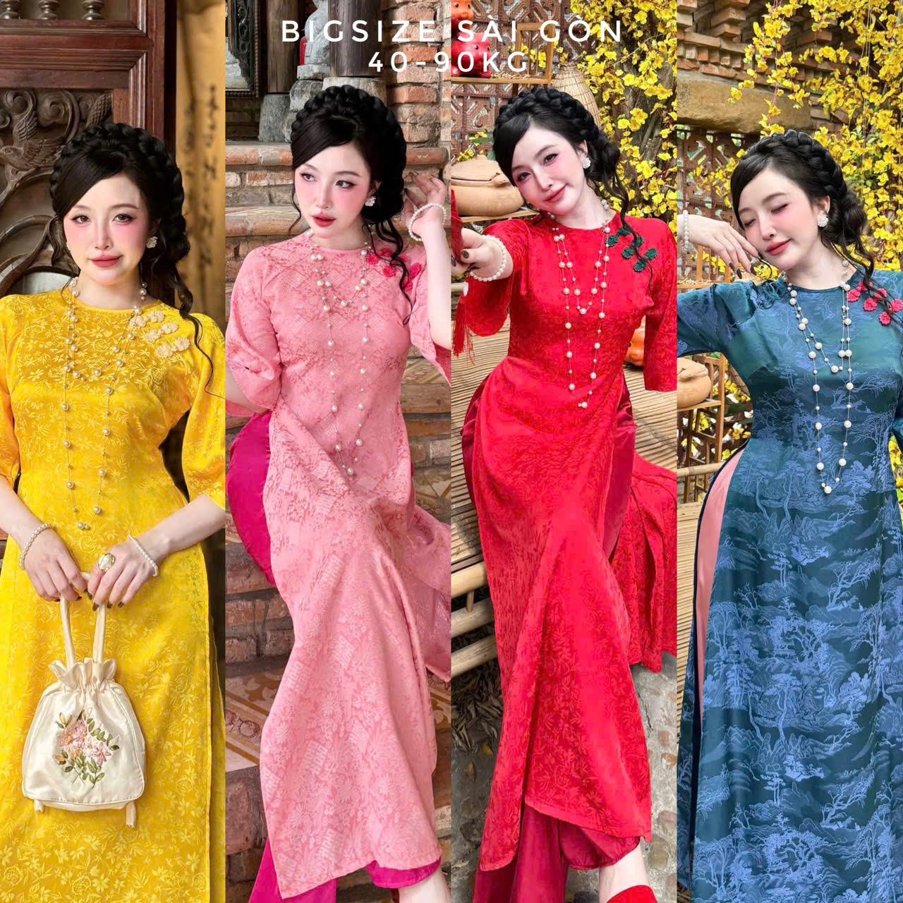 [Tết 2026] Áo Dài Cách Tân Cổ Tròn Phối Nơ Vải Gấm 2 Da Cao Cấp Quần Vải Latin 40-95Kg Nữ Women Dress Voan - A.1731