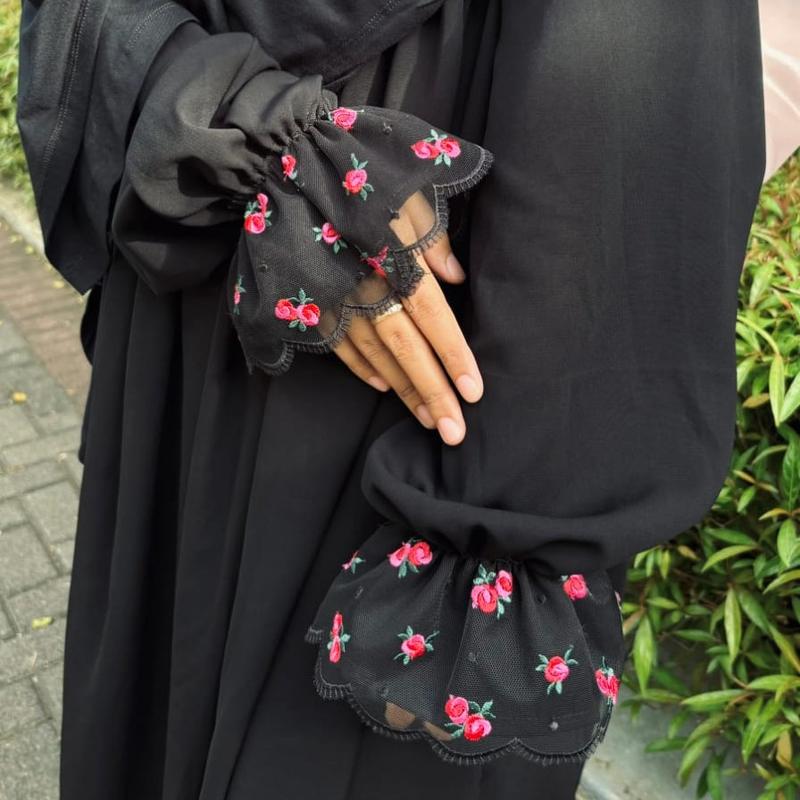Malika Abaya by Nouraku ( Abaya saja ) Gamis Simpel Polos Casual Dress Wanita Remaja Muslim / Abaya Umroh / Abaya Lengan Balon 3