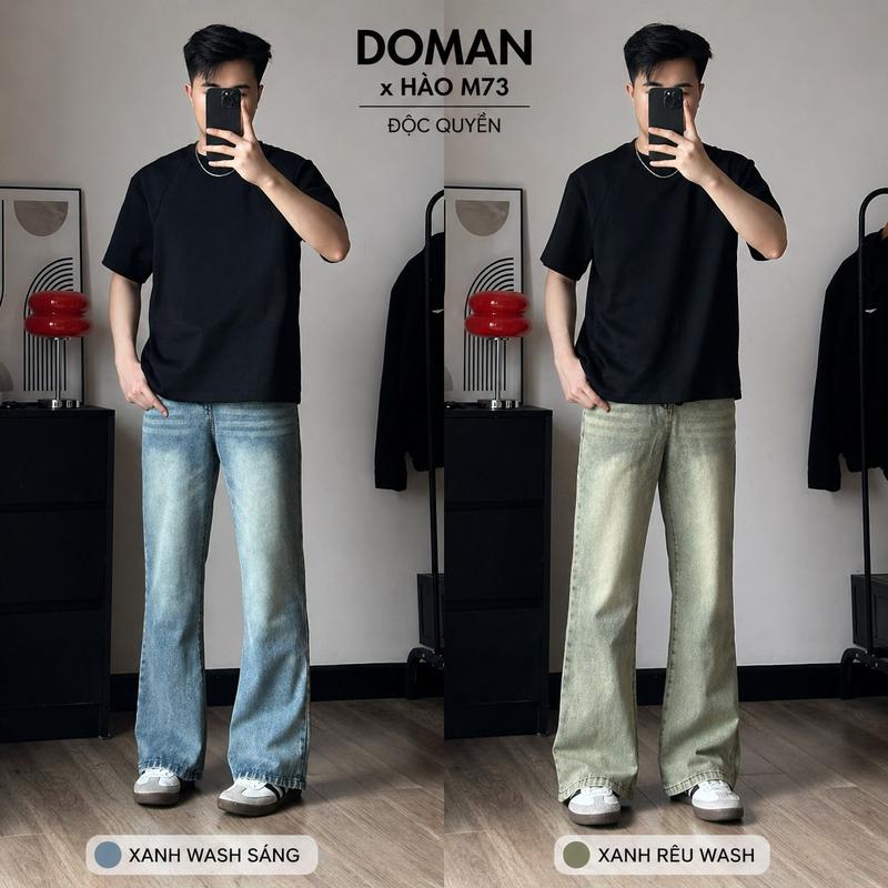 Quần Jean  Denim Nam Ống Loe Doman Form Bootcut – Jean Wash Bạc Retro Hack Dáng Cực Đỉnh