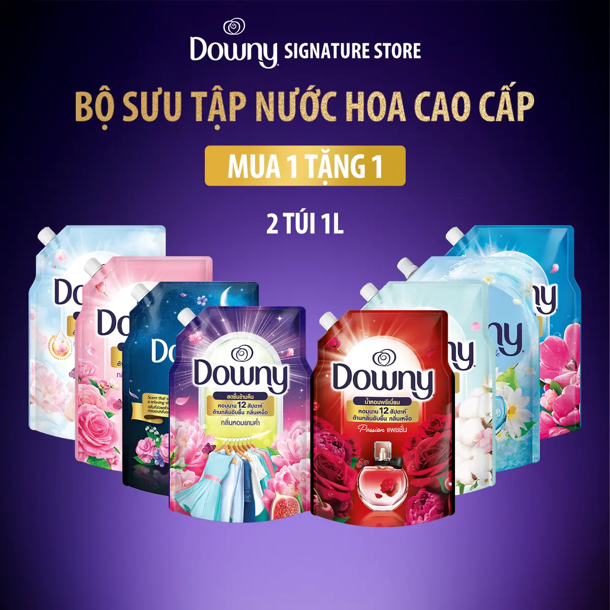 [ƯU ĐÃI T7] [Mua 1 tặng 1] Nước xả vải Downy nước hoa thơm ngát nhiều mùi hương 1L