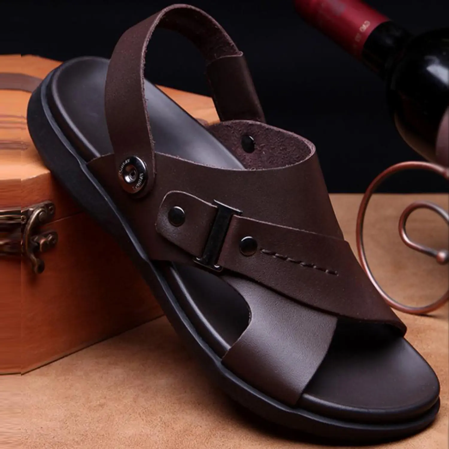 SANDAL PRIA SELOP SLIP ON PU LEATHER TRENDY MATTE SENDAL COWOK CASUAL kondangan hari raya pria formal anti selip Kasual