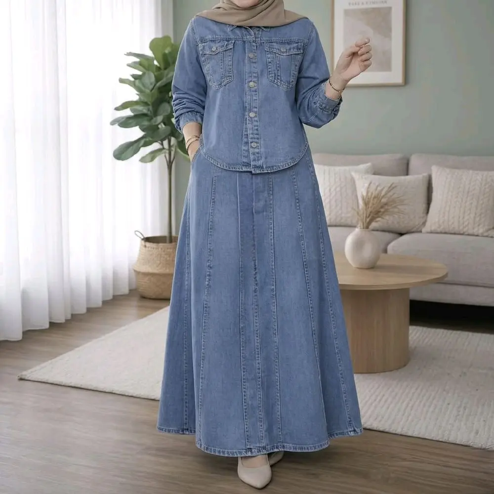 Oneset Jeans Strada - Setelan Rok Jeans Premium Full Kancing Aktif Rok Mayung Terbaru untuk Tampilan Modern dan Nyaman
