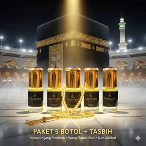 5 Parfum Kasturi Kijang Roll On + Tasbih • Wangi Arab Premium & Halal 100% Original Import Non Alkohol Parfum Arab Aroma Menenangkan Cocok untuk Shalat , Ibadah dan Majelis