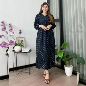 Gamis Midi Polka Viral Kekinian Busui Resleting Depan Lengan Panjang Karet