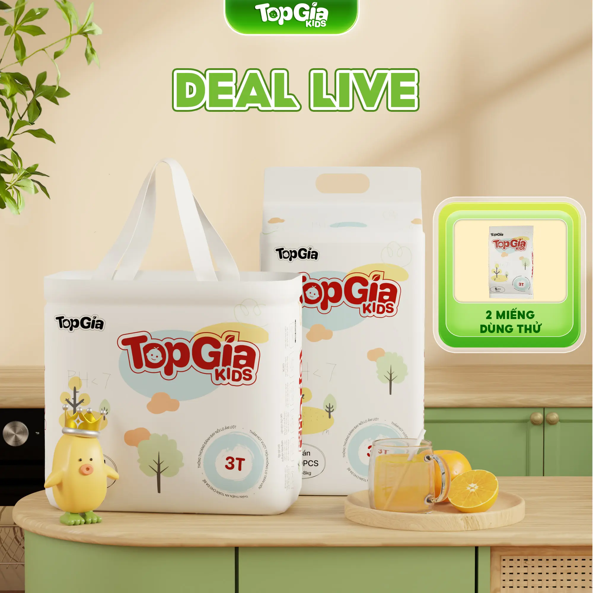 (DEAL LIVE) 1 BỊCH Tã Bỉm Topgiakids pH<7 an toàn cho da bé, mềm mại, mỏng nhẹ, chống tràn tối đa, đủ size từ S đến XXXL cho bé (Không quà)  (TDN)
