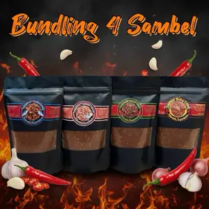 Bundling Hemat 4 Sambel- Cumi,Cakalang,Ayam Suwir,Teri-600gr Halal SPP-IRT