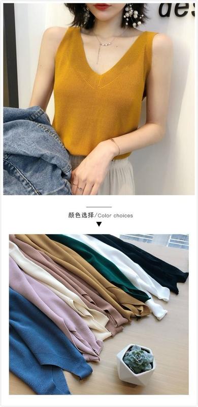 Product Introduction of Fashion Ice Silk Camisole Women's Outer Wear Summer Sleeveless Knitwear Korean Style Loose V-neck Short Bottoming Shirt Top Fashion Womenswear Lingerie 7