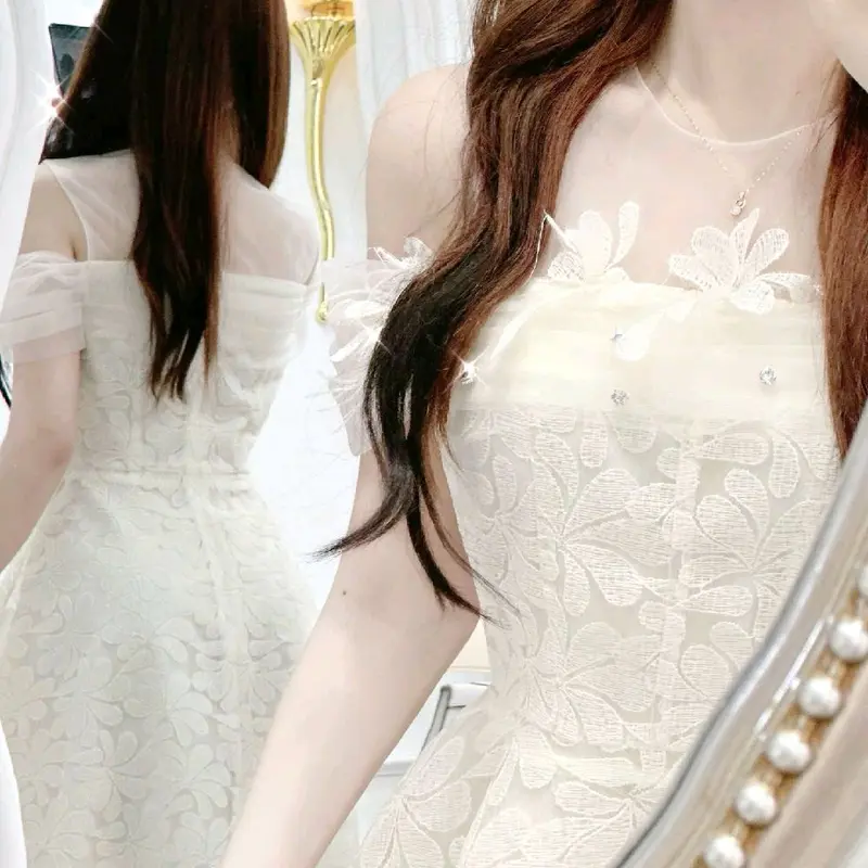 V5885 Váy Ren Thiết Kế Đính Kết Hoa Xinh Tiểu Thư Sang Chảnh DVC 2