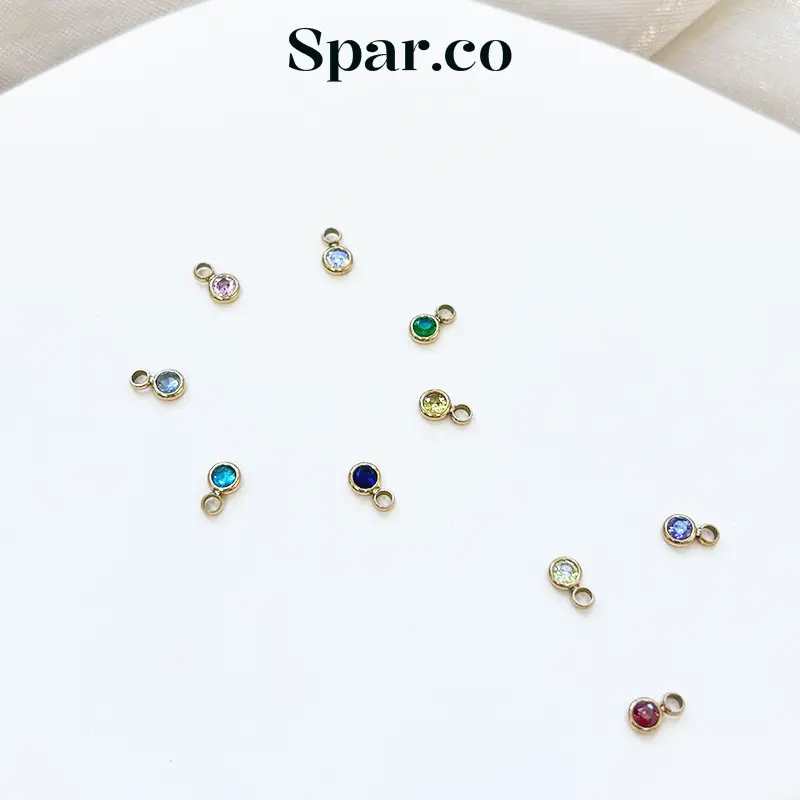 Spar.co Liontin Emas Birth Stone Model Bulat Mini - Zircon Birth Stone Pedant Mutiara Bulan Kelahiran Kalung Gelang Custom SP-AAF1220 1