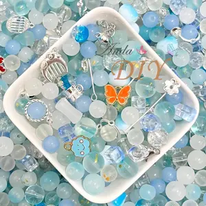 manik kaca【50gr】 manik kaca /Mixed Glass Beads+Mixed Alloy Pendant Stylish Charm Jewelry Spacer Beads Can Be Used for DIY Jewelry Making Necklace Bracelet and Crafts