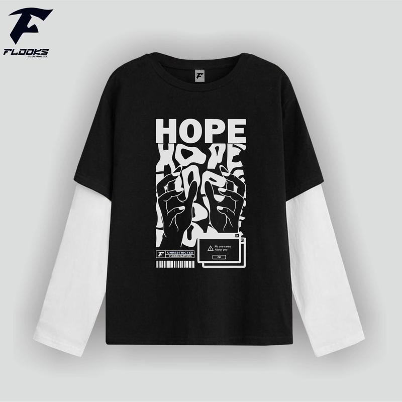 T-Shirt Lengan Panjang Flooks clothing Tshirt Double layer Hopeles