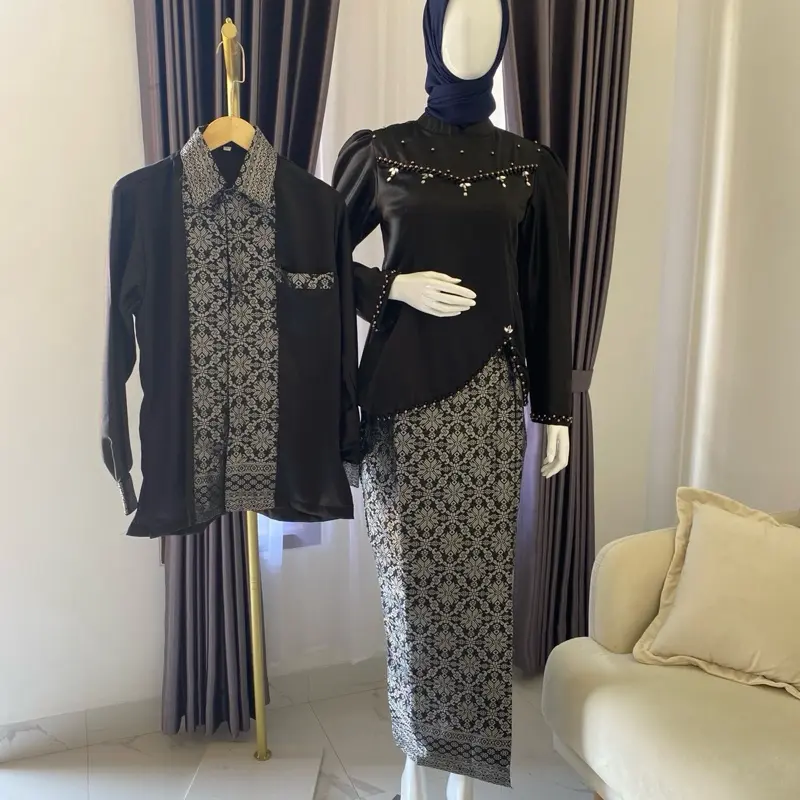 (Batik_sahati) CUNDAMANI BAJU COUPLE KURUNG MELAYU SONGKET Warna Hitam baju lamaran baju tunangan baju kondangan