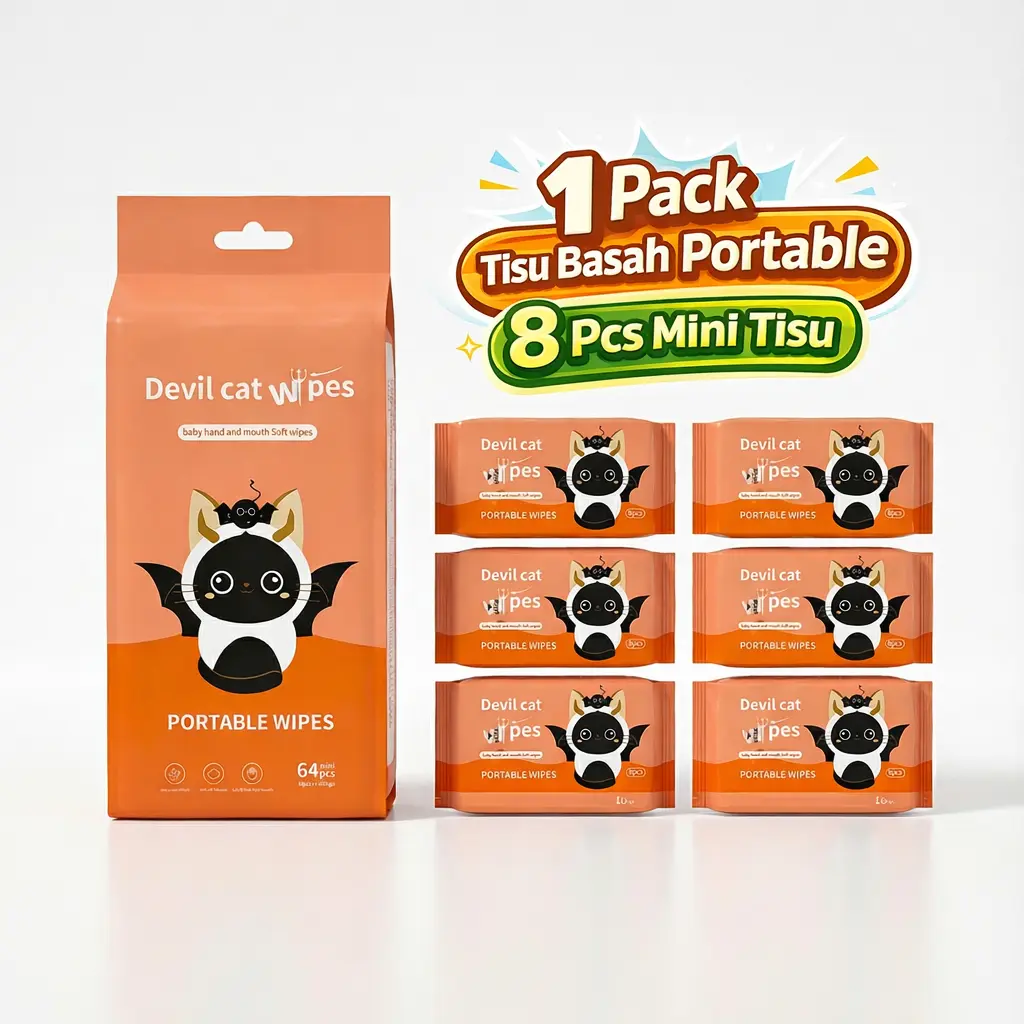 Tisu Basah Portable 1 Pack isi 8 Pcs mini tisu Tidak Mengandung Alkohol dan Pewangi