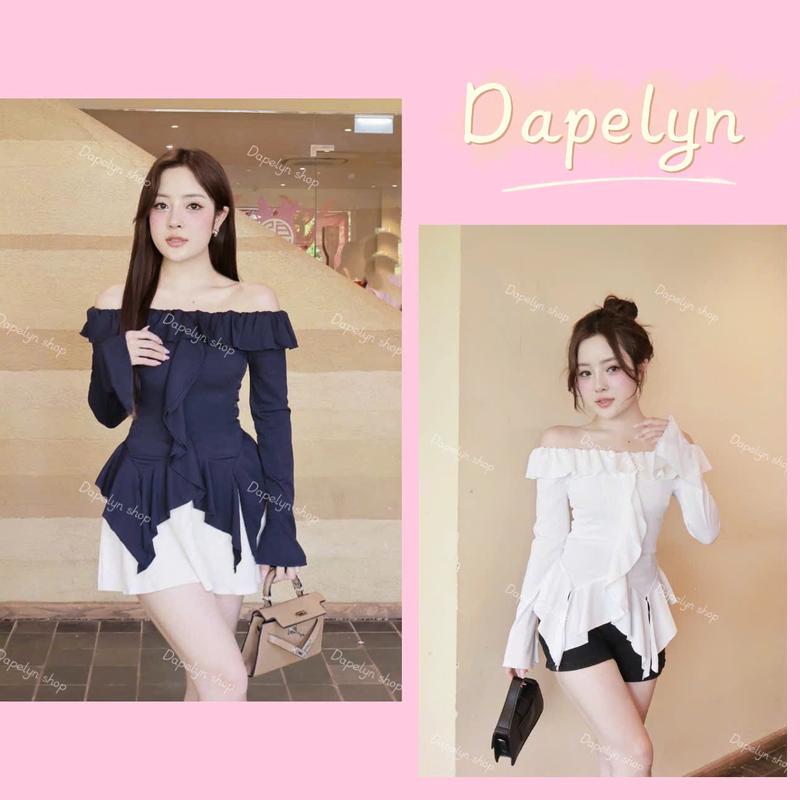  Áo thun nữ trễ vai tay dài có viền bèo phong cách thu đông tôn dáng chuẩn TVB3 - Top  CÓ BIGSIZE  