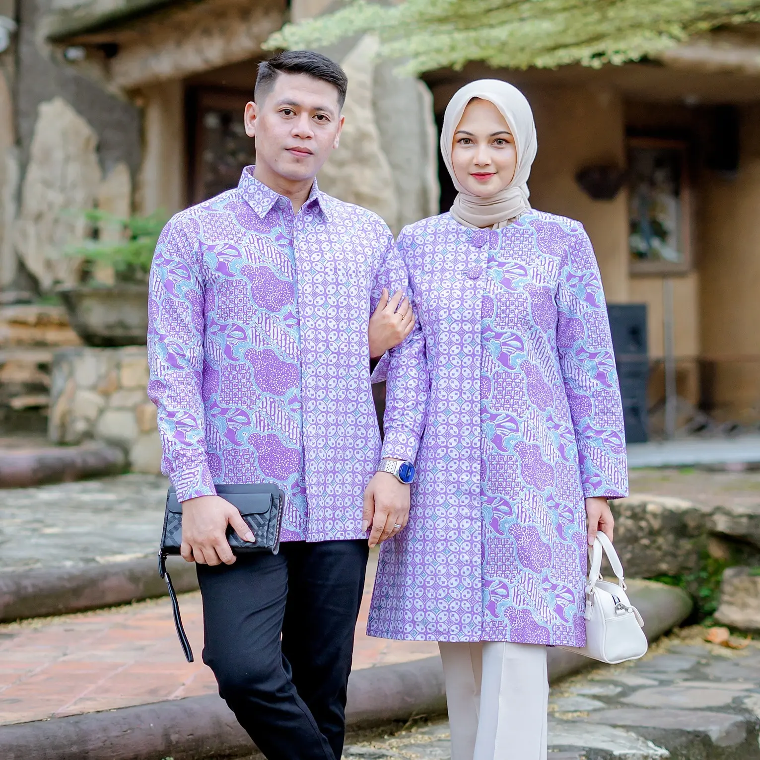 Batik Trikot Cople Batik Lapis Furing Model Lengan Panjang Motif Garutan Shanaya Ungu Seragam Batik Kerja Premium Bahan Katun Baju Cowok Atasan Couple Tunik Wanita