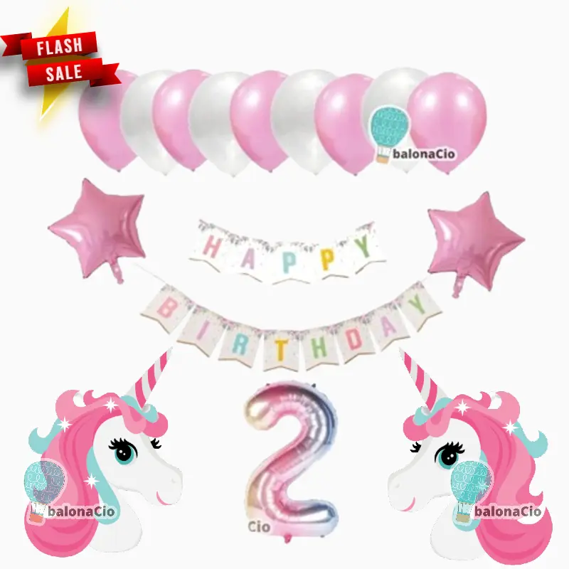 Paket Balon Ulang Tahun Unicorn Jumbo 02 - tema anak perempuan Balon Pink Putih 2