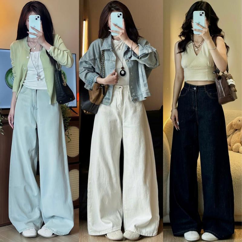 MIAA Quần Jean Trắng Nữ Cạp Cao Ống Suông Rộng 30-33cm Chất Vải Jeans Mềm Quần Bò Ống Rộng Nữ Trắng Đủ Size XS_XL Mã J09