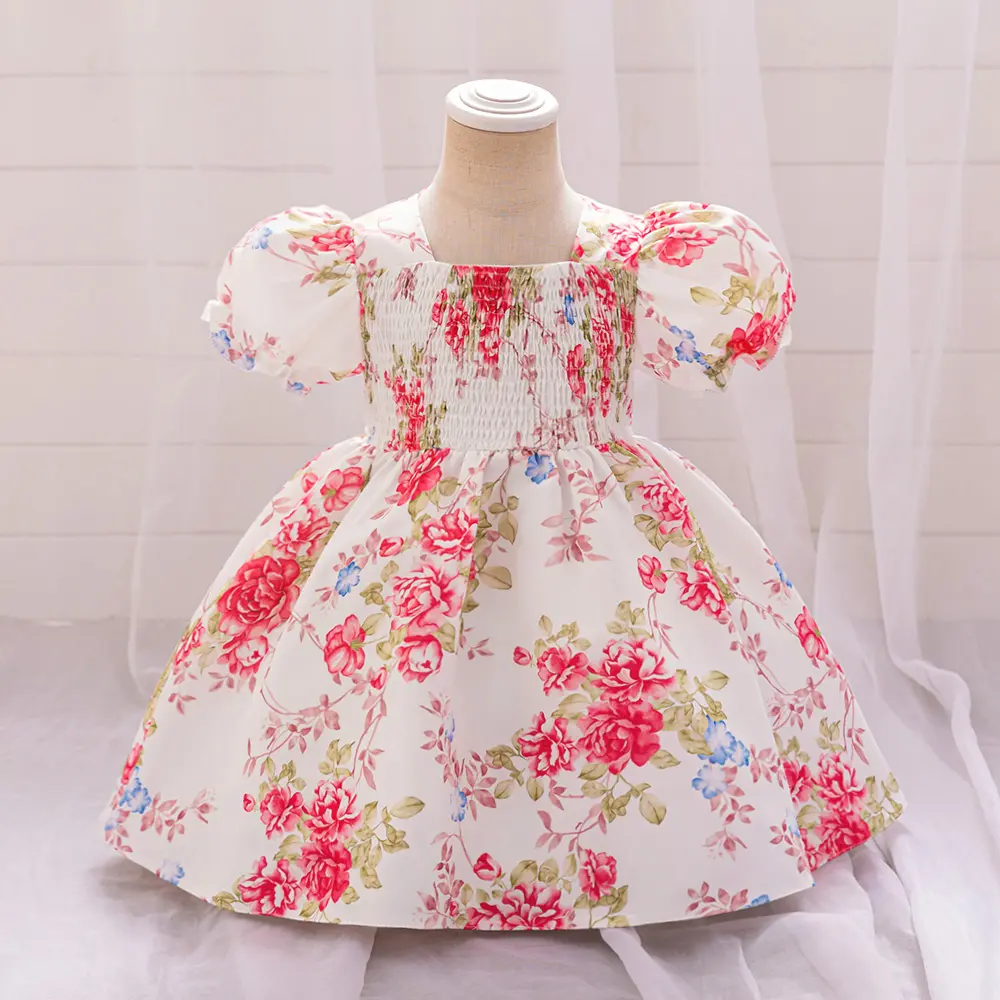 133 Toddler Girls Kids Print Flower Girl Dresses Short Sleeves Children Party Gown Dress