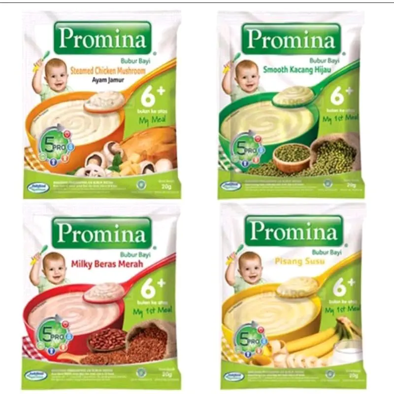 PROMINA BUBUR BAYI SACHET | 6+ BULAN KE ATAS | VARIAN MILKY BERAS MERAH, PISANG SUSU, KACANG HIJAU