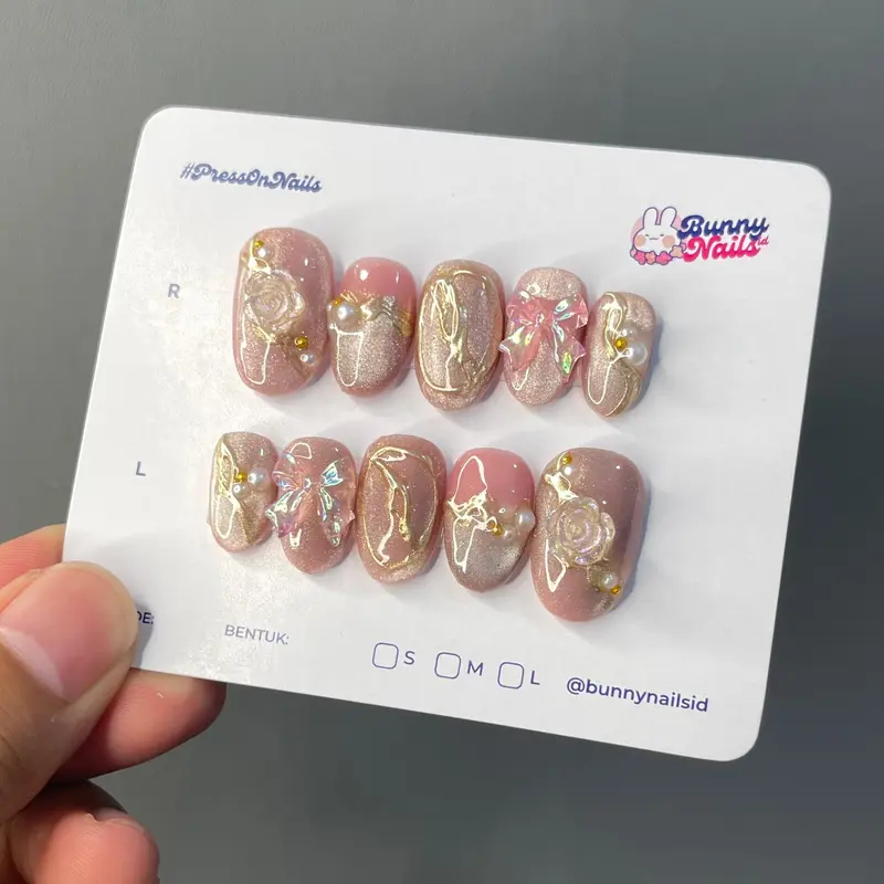 AM25 WEDDING PRESS ON NAILS | BUNNYNAILSID | KUPAL KUKU PALSU Art Nail Art Wedding Wisuda 3