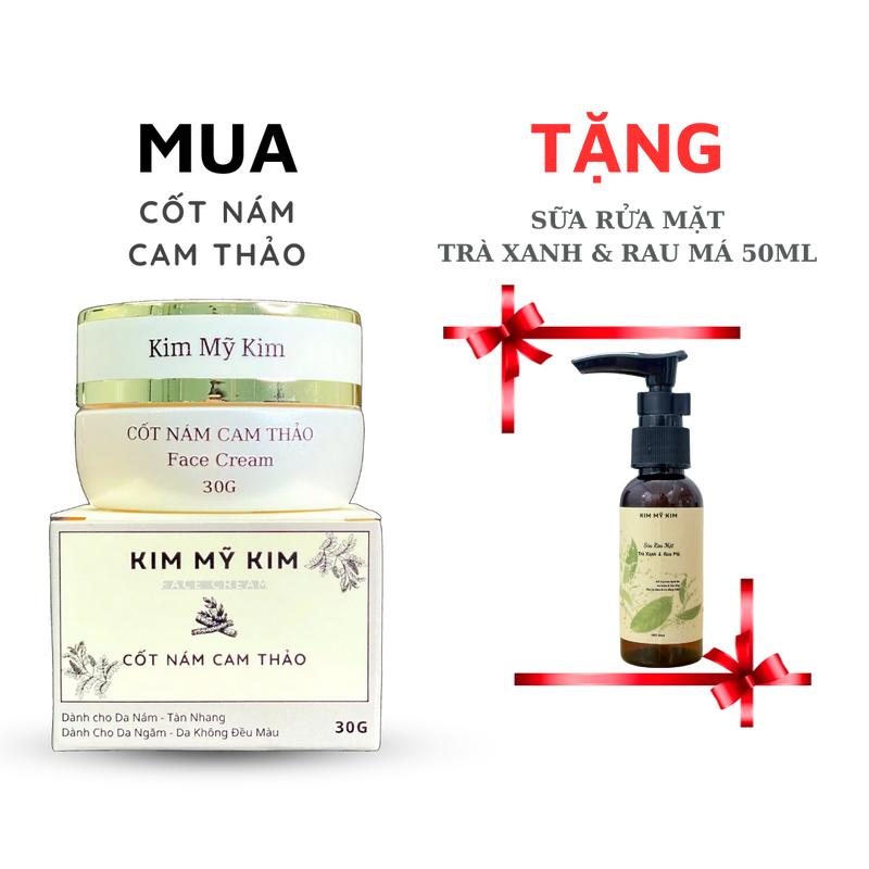  TẶNG SỮA RỬA MẶT TRÀ XANH & RAU MÁ 50ML  - CỐT NÁM CAM THẢO 30G - Face Cream - Kim Mỹ Kim - Dành Cho Da Nám Da Ngăm Da Không Có Mụn Làm Đẹp Da Skincare Dưỡng Ẩm Da Chăm Sóc Da Nữ Women Kem Face 