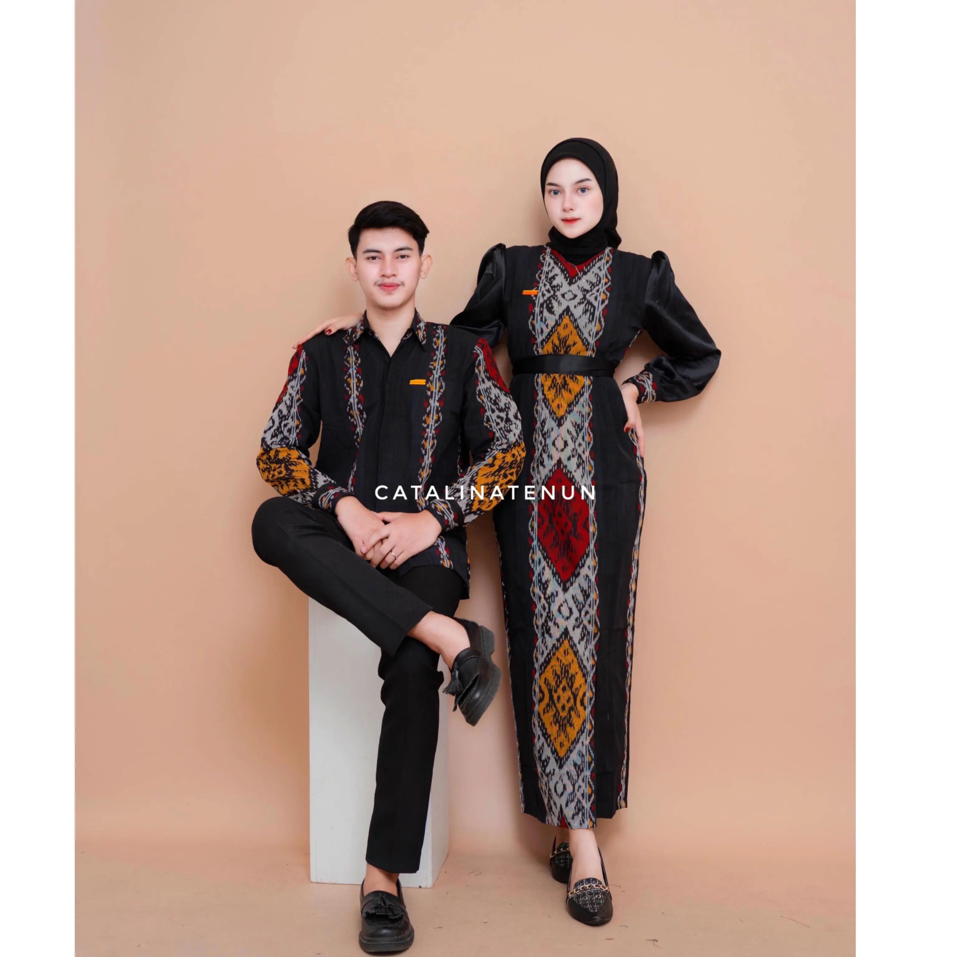 BAJU TENUN COUPLE (WAJIB CEK DESKRIPSI) FATMA BLACK MAROON KEMEJA TENUN DRESS KONDANGAN WANITA Pasangan Wanita