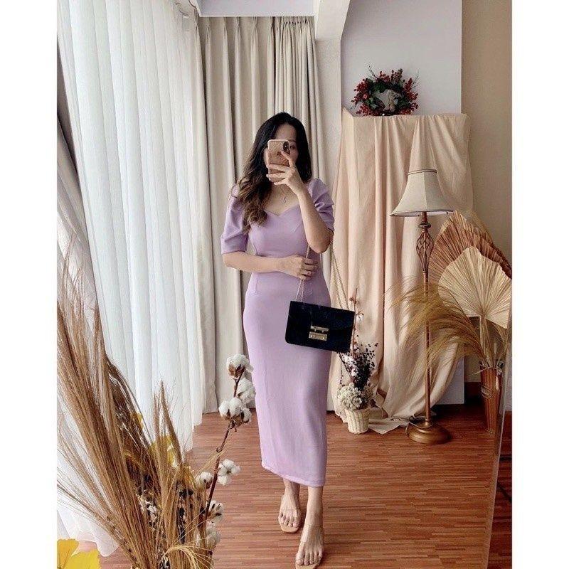 Aira Sabrina Dress Scuba Wanita dengan Model Leher Sabrina dan Tangan Karet 0