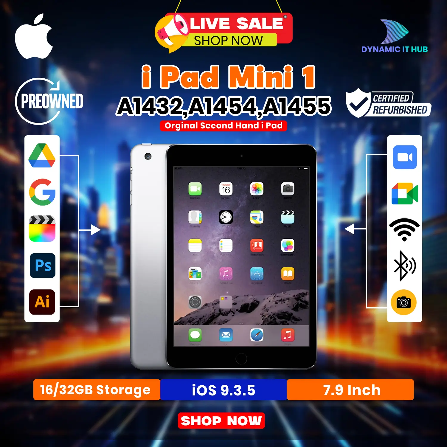 Pre-Owned) iPad Mini 1 A1432/A1454/A1455 || Wifi 16/32GB || iOS