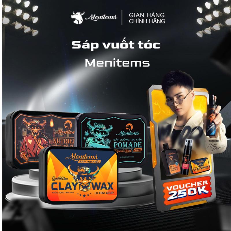 Sáp vuốt tóc Menitems Clay Wax Pomade Clay Hiệu năng cao giúp giữ nếp lên tới 12h lưu hương nước hoa lôi cuốn không bết rít 50g 90g 100g - K1