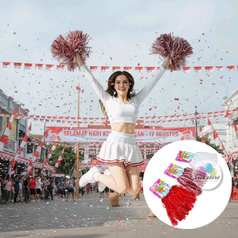 Pompom Cheerleader Merah Putih / Rumbai Pom Pom Tari dirgahayu 17 agustus