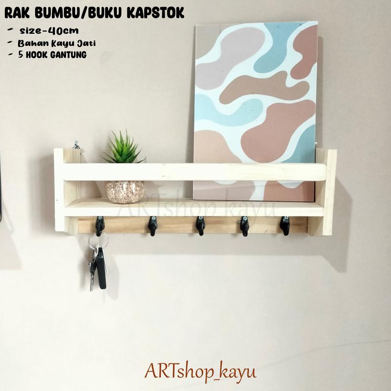 Rak Bumbu Kapstok Rak Bumbu Minimalis Rak Buku Rak Make up Bunga Dinding Kayu Kunci Penyimpanan 1