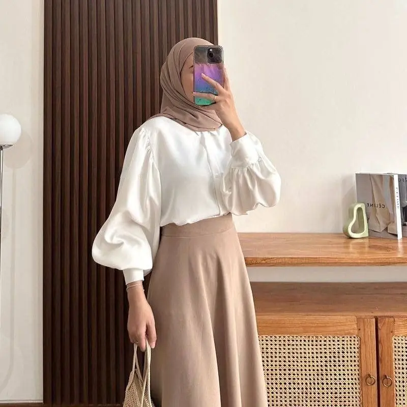 Venna Blouse Shakilla Atasan Kemeja Polos Wanita Ruffle Lengan Panjang Balon Casual Kekinian Baju Shakila Tangan Kancing Busui Oversize