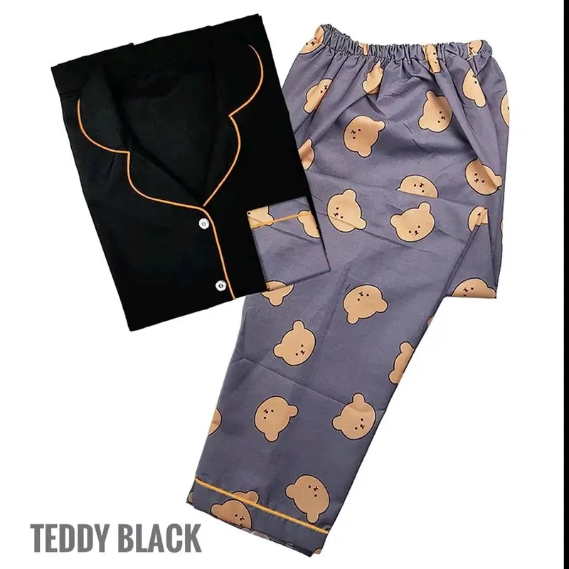 Piyama Wanita Dewasa Lengan Pendek Celana Panjang Label L Bahan Katun Lingkar Dada 102 - Baju Setelan Motif garis 0