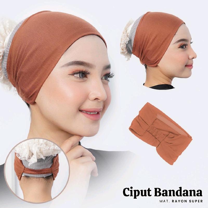 Ciput Bandana Karet Anti Pusing - Inner Bandana Pita Anti Geser Silikon Matt Kaos Rayon Super Poliester Dalaman 8